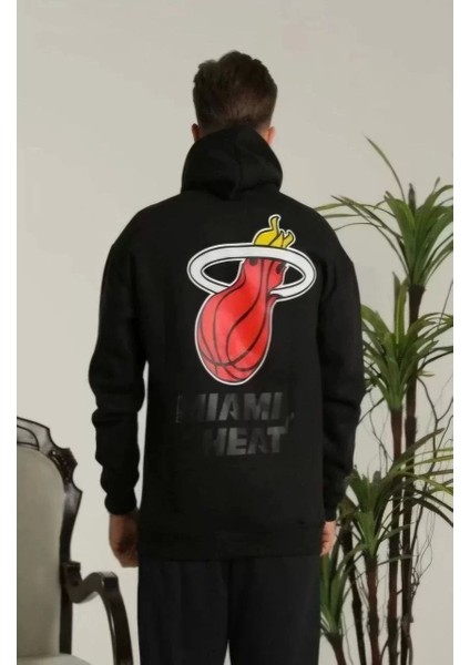 Unisex Kapşonlu Baskılı Sweetshirt - Siyah