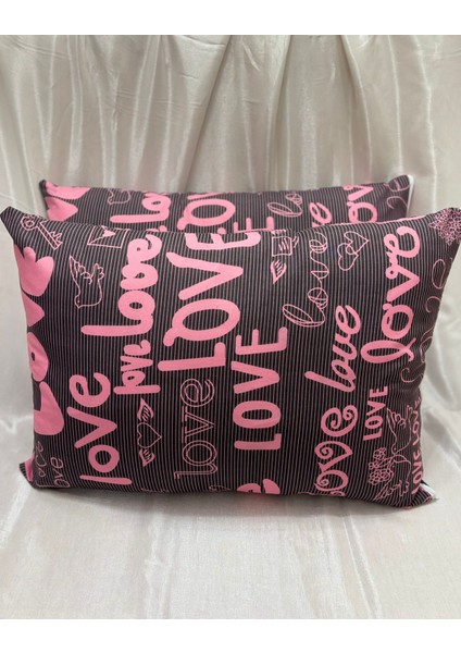 2 Adet Love Desen Fermuarlı Yastık Kılıfı | 50X70 cm | %90 Pamuk