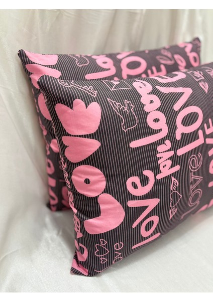 2 Adet Love Desen Fermuarlı Yastık Kılıfı | 50X70 cm | %90 Pamuk