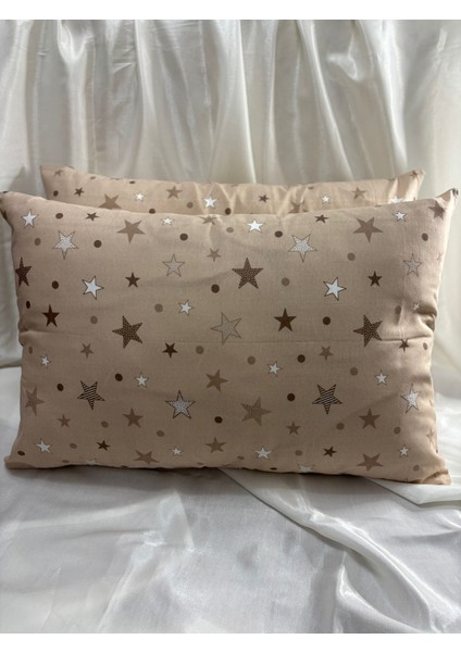 2 Adet Kahve Yıldız Fermuarlı Yastık Kılıfı | 50X70 cm | %90 Pamuk