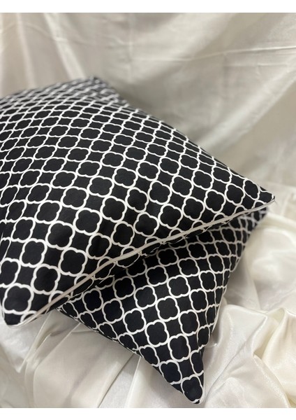 2 Adet Fermuarlı Siyah Zincir Yastık Kılıfı | 50X70 cm | %90 Pamuk
