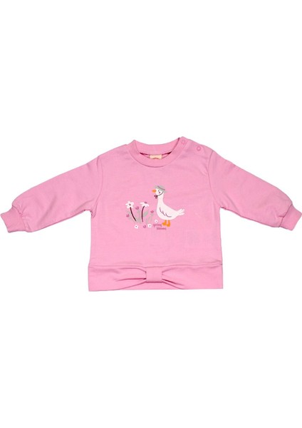 Kaz ve Çiçek Baskılı Mevsimlik Kız Bebek Takımı - Belden Fiyonklu Sweatshirt ve Çiçekli Tayt 18-24 Ay fiyatları