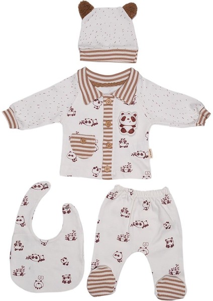 Yenidoğan Pamuklu 3D Panda Bebek Giyim Seti – 5'li Hastane Çıkışı 3-6 Ay