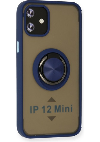 Iphone 12 Mini Kılıf Montreal Yüzüklü Silikon Kapak - Lacivert Bstmy