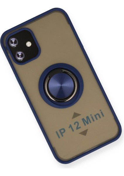 Iphone 12 Mini Kılıf Montreal Yüzüklü Silikon Kapak - Lacivert Bstmy