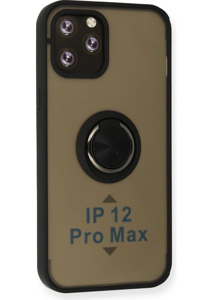 Iphone 12 Pro Max Kılıf Montreal Yüzüklü Silikon Kapak - Siyah Bstmy