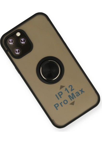 Iphone 12 Pro Max Kılıf Montreal Yüzüklü Silikon Kapak - Siyah Bstmy