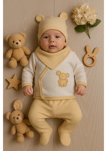 Waffle Tavşanlı 5 Parça %100 Pamuk Erkek Bebek Hastane Çıkışı