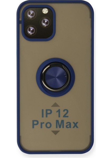 Iphone 12 Pro Max Kılıf Montreal Yüzüklü Silikon Kapak - Lacivert Bstmy