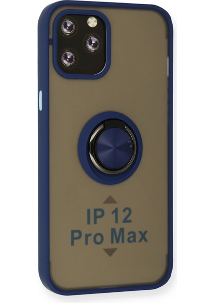 Iphone 12 Pro Kılıf Montreal Yüzüklü Silikon Kapak - Lacivert Bstmy
