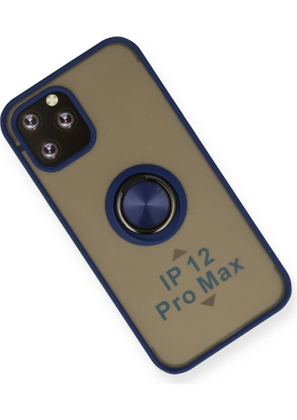 Iphone 12 Pro Kılıf Montreal Yüzüklü Silikon Kapak - Lacivert Bstmy