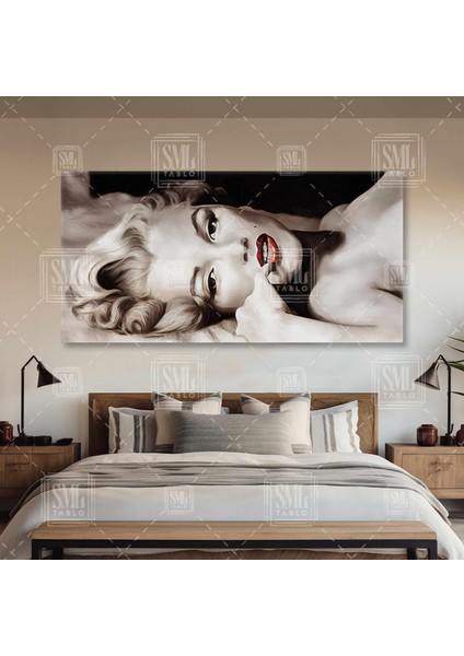 Marilyn Monroe Kırmızı Rujlu Kadın Hollywood Ikonu Enine Yatay Kanvas Tablo