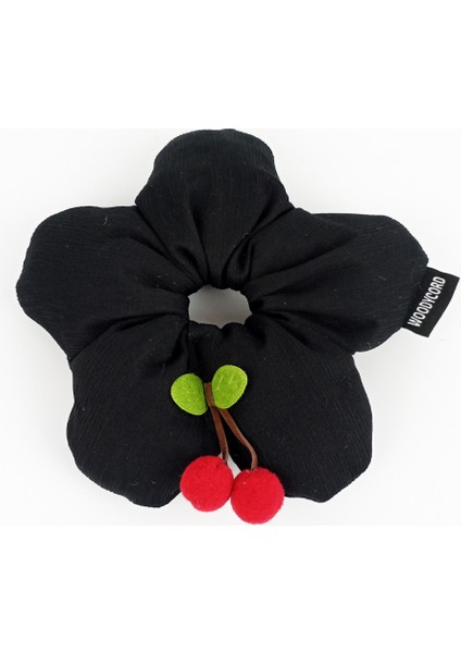 El Yapımı Siyah Scrunchies Toka - Kiraz