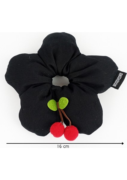 El Yapımı Siyah Scrunchies Toka - Kiraz