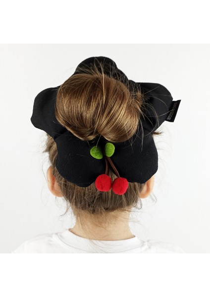 El Yapımı Siyah Scrunchies Toka - Kiraz
