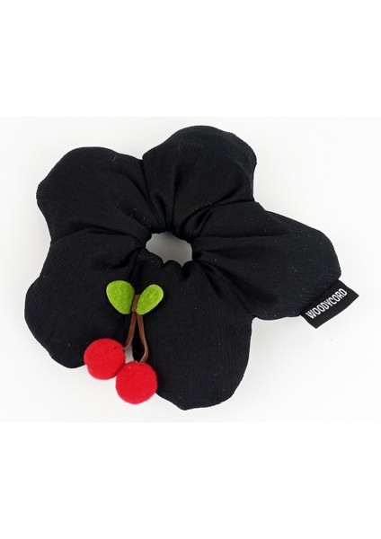 El Yapımı Siyah Scrunchies Toka - Kiraz