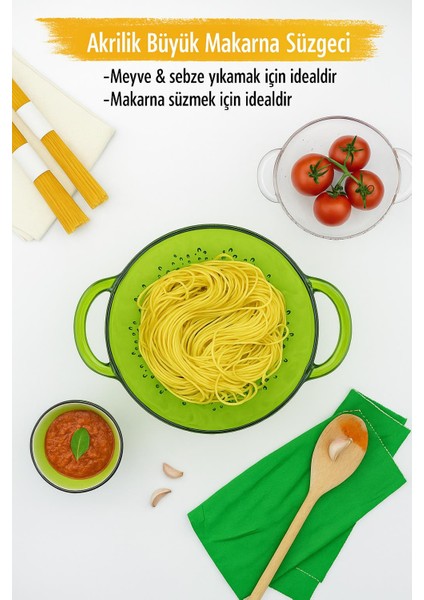Akrilik Yeşil Makarna Süzgeçi & Sebze Meyve Süzgeçi