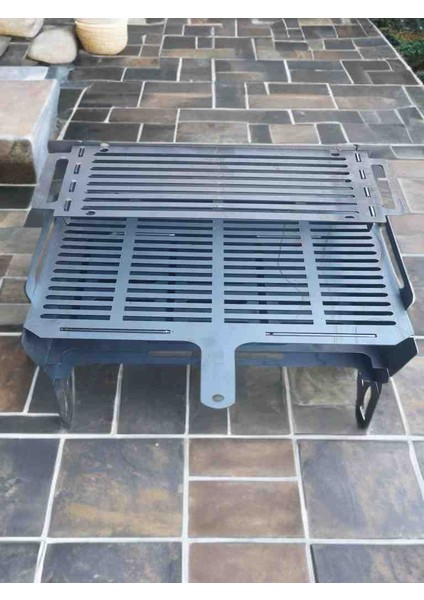 Kül Hazneli 2mm Katlanır İsteğe göre Portatif Ayaklı Büyük Mangal. Çantalı Şiş Hediyeli 50X30 Mangal.sebze Pişirme Hazneli