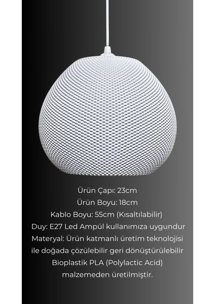Venaty Beyaz Mesh Yüzey Avize, Yatak Odası, Oturma Odası Tasarım Tekli Sarkıt Avize (Plastik) E27