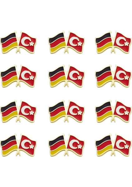 Gold Renk Almanya Türkiye Bayrak Yaka Rozeti 1 Paket 12 Li