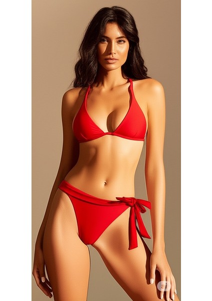 Kırmızı Dar Kalıp Bir Taraf Kalın Ip Bağcıklı Bikini Altı