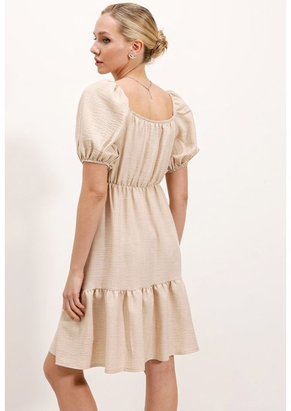 2351 Kloş Poplin Elbise - Krem