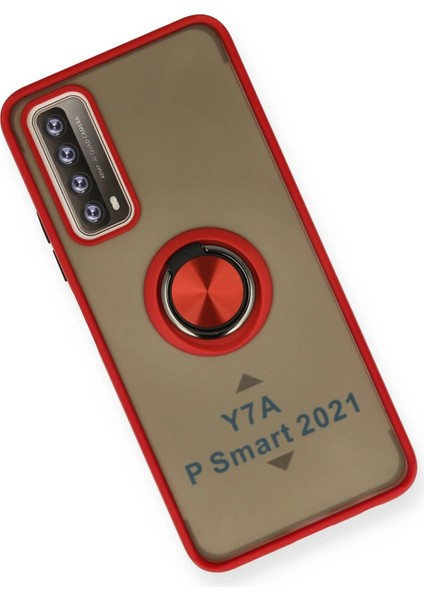Huawei P Smart 2021 Kılıf Montreal Yüzüklü Silikon Kapak - Kırmızı Bstmy