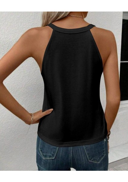 Kadın Sıfır Kol Halter Yaka Kalp Baskılı Viskon Bluz fiyatları