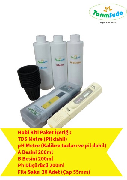 TarımSuda Topraksız Tarım Hidroponik Set Hobi Kiti Tds Ph Metre A B Besini Ph Düşürücü File Saksı