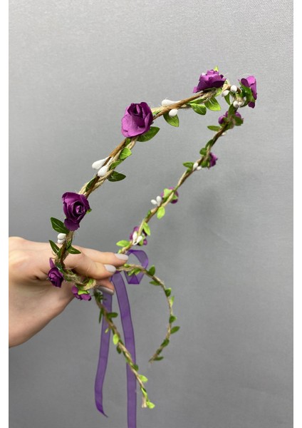 Açık Mor Kagıt Güllü Yapraklı Nedime Tacı ve Hediyelik Çocuk Tacı