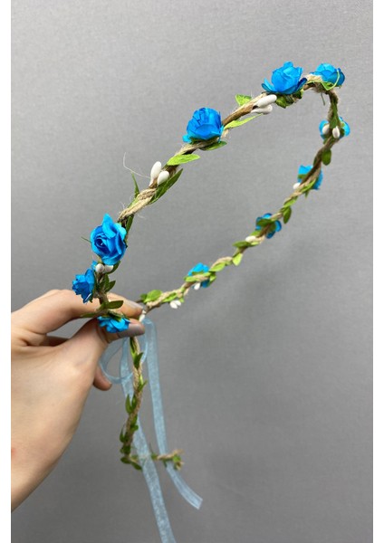 Turkuaz Kagıt Güllü Yapraklı Nedime Tacı ve Hediyelik Çocuk Tacı