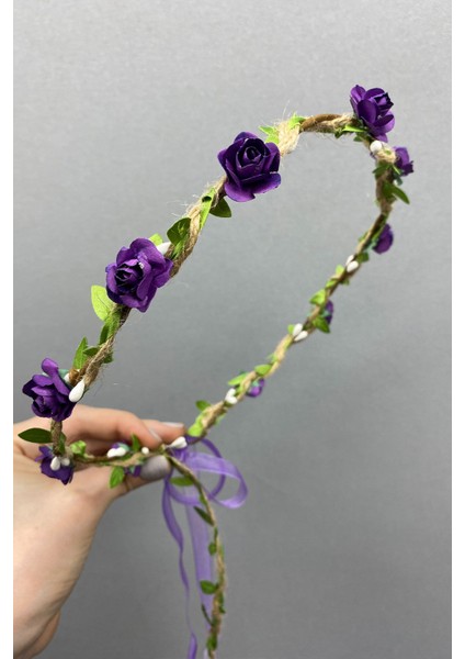 Mor Kagıt Güllü Yapraklı Nedime Tacı ve Hediyelik Çocuk Tacı