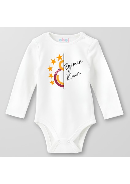 Organik Pamuk Yarım Gs Logo ve Isim Kişiye Özel Bebek Body Çıtçıtlı Zıbın Badi Uzun Kol