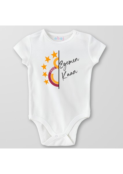 Organik Pamuk Yarım Gs Logo ve Isim Kişiye Özel Bebek Body Çıtçıtlı Zıbın Badi Kısa Kol