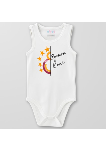 Organik Pamuk Yarım Gs Logo ve Isim Kişiye Özel Bebek Body Çıtçıtlı Zıbın Badi Kolsuz