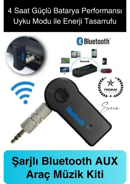 Şarjlı Blutooth Aux Araç Kiti Müzik Ses Alıcı Adaptörü 3.5mm Jak Tv Telefon Kablosuz Bağlantı