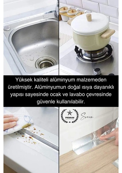 20 mt Parlak Metalik Gri Tezgah Lavabo Kenar Bandı Sızdırmaz Isıya Dayanıklı Bant Su Izolasyon 3 Ad.