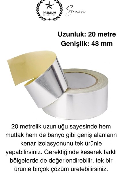 20 mt Parlak Metalik Gri Tezgah Lavabo Kenar Bandı Sızdırmaz Isıya Dayanıklı Bant Su Izolasyon 3 Ad.