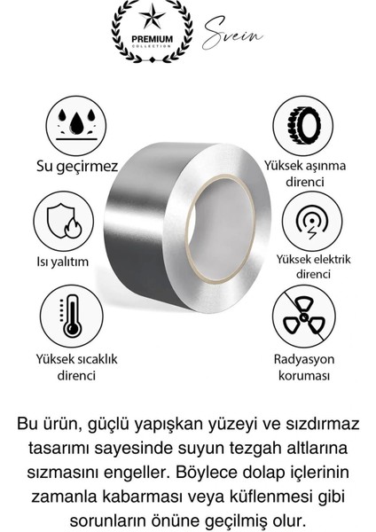 20 mt Parlak Metalik Gri Tezgah Lavabo Kenar Bandı Sızdırmaz Isıya Dayanıklı Bant Su Izolasyon 3 Ad.
