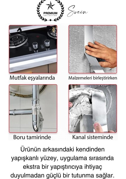 20 mt Parlak Metalik Gri Tezgah Lavabo Kenar Bandı Sızdırmaz Isıya Dayanıklı Bant Su Izolasyon 3 Ad.