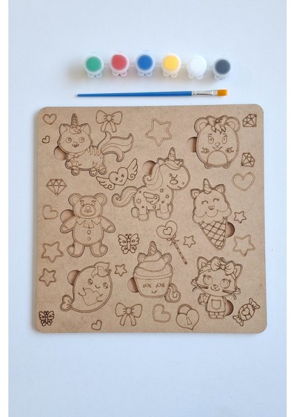 Çocuklar Için Zeka ve Beceri Geliştiren Ahşap Boyama Puzzle Seti