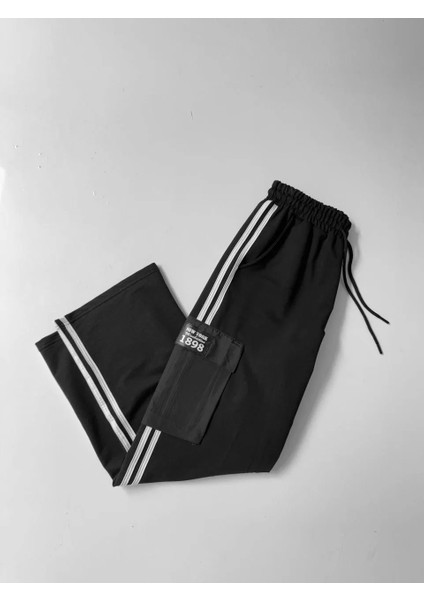 Iki Iplik Kumaş Kargo Cepli Şeritli Alt Esofman - Siyah fiyatları