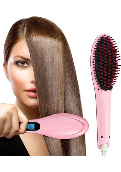 Elektrikli Saç Düzleştirici Tarak Fast Hair Straightener Pratik Pembe Saç Kurutma Tarağı Düzleştirme