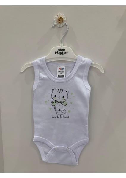 Kız Bebek Kedi Detaylı Çizgili Yazlık 3'lü Şort Takımı