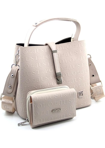 Kadın Krem Taba 3 Bölmeli Orta Boy Omuz Çantası ve Cüzdanı Kombin MH4002MH