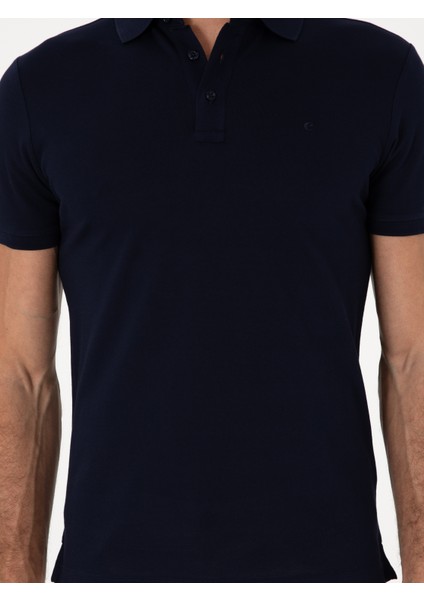 Erkek Lacivert Slim Fit %100 Pamuk Polo Yaka Basic T-shirt 50300934-VR033