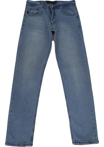 Hacker Fistan Store Erkek Buz Mavisi Yüksek Bel Rahat Kesim Boru Paça Büyük Beden Jean Pantolon