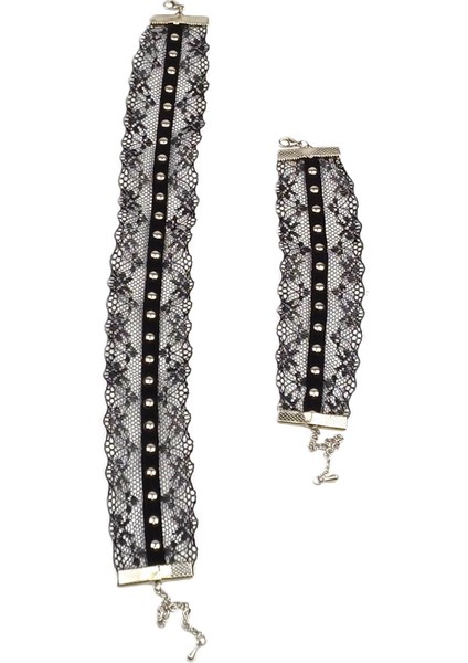 Metal Detaylı Siyah Dantel Choker ve Bileklik Seti indirimleri