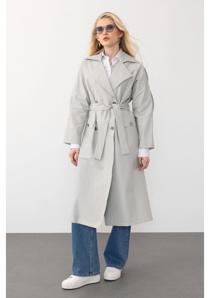 Apolet Detaylı Oversize Hafif Trençkot Taş 6710
