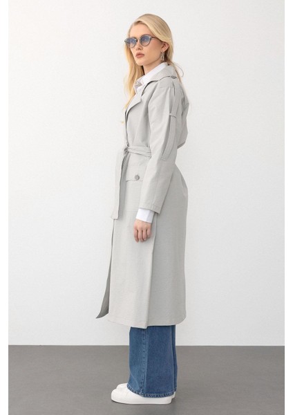 Apolet Detaylı Oversize Hafif Trençkot Taş 6710